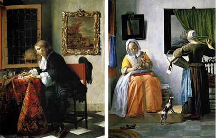 Jeune homme écrivant une lettre & Jeune femme lisant une lettre, Gabriel Metsu (1665)